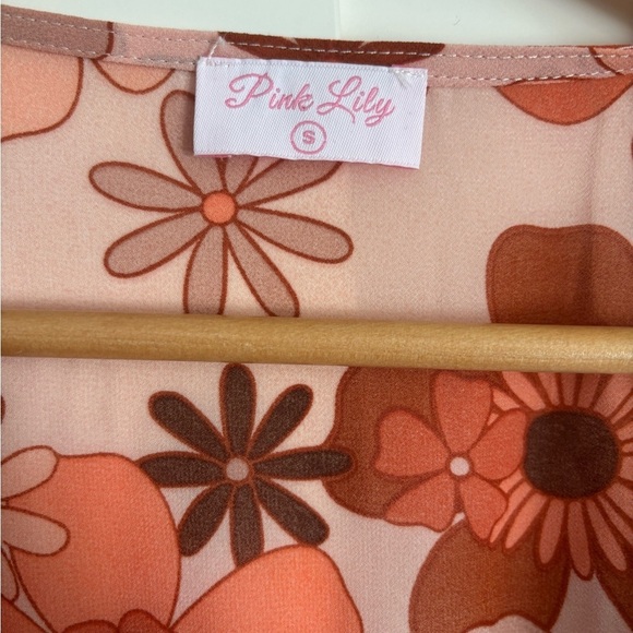 Pink Lily Dress Womens Faux Wrap Slit Maxi Long Sleeve 70s Retro Floral - Picture 4 of 6